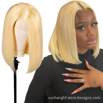 Short Lace Front Human Hair Wigs Blonde Bob Wig With Pre plucked Hair line For Black Women Full End